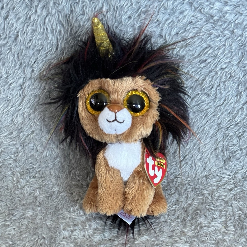 Ty Beanie Boos Ramsey Lion Unicorn Plush 6" Gold Glitter Eyes Stuffed Animal Toy